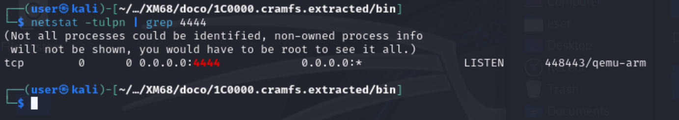 netstat confirming listener on port 4444